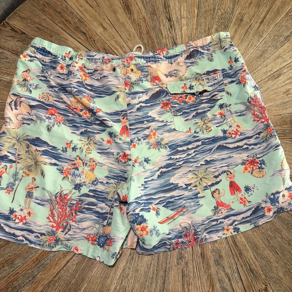 Vintage Polo Ralph Lauren 3XB Big Swim Trunks Hawaiian Tiki Retro Print 90s Y2K